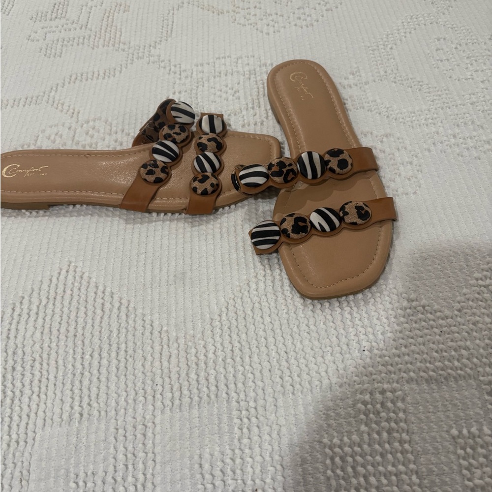 Tan and Black Beaded Sandals